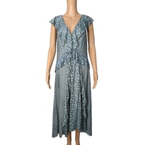 Anthropologie Antoinette Mint Green Lace Ruffled V-Neck Dress 14